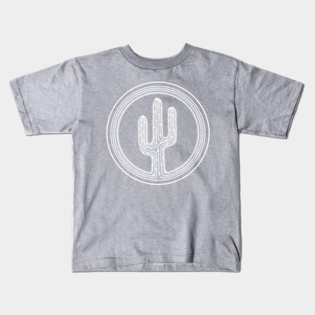 White Cactus Badge Line Drawing Kids T-Shirt by AlmightyClaire